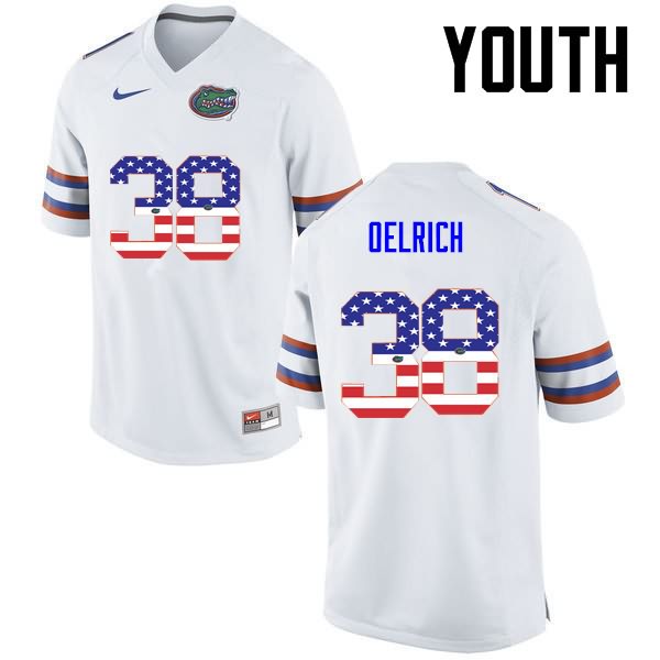 NCAA Florida Gators Nick Oelrich Youth #38 USA Flag Fashion Nike White Stitched Authentic College Football Jersey HAS6864QD
